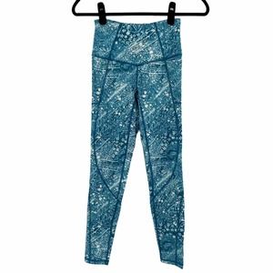 Free People FP Movement Womens Plie All Day Floral Leggings Blue Peacock Size XS